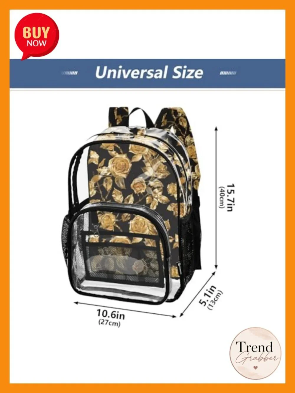Clear Fashion Backpack with Artistic Floral Print Waterproof PVC Daypack for